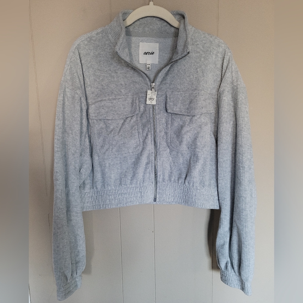 NWT Aerie Groove-On Velour Cropped Jacket M